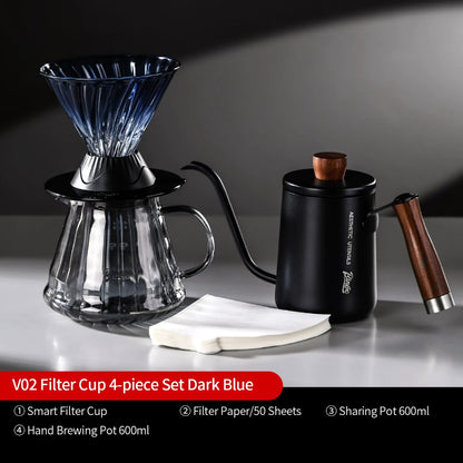 BINCOO Smart Dripper V60 Glass Coffee Dripper with Sharing Pot Glass Drip Pour Over Coffee Set