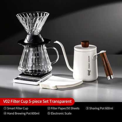 BINCOO Smart Dripper V60 Glass Coffee Dripper with Sharing Pot Glass Drip Pour Over Coffee Set