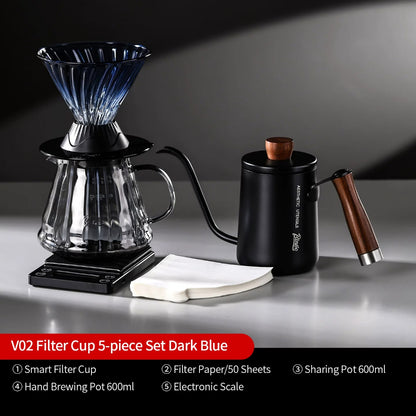 BINCOO Smart Dripper V60 Glass Coffee Dripper with Sharing Pot Glass Drip Pour Over Coffee Set
