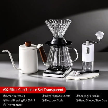 BINCOO Smart Dripper V60 Glass Coffee Dripper with Sharing Pot Glass Drip Pour Over Coffee Set
