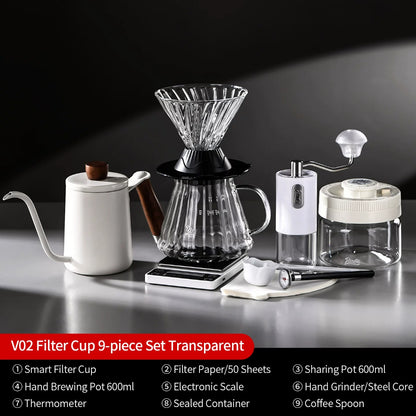 BINCOO Smart Dripper V60 Glass Coffee Dripper with Sharing Pot Glass Drip Pour Over Coffee Set