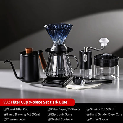 BINCOO Smart Dripper V60 Glass Coffee Dripper with Sharing Pot Glass Drip Pour Over Coffee Set