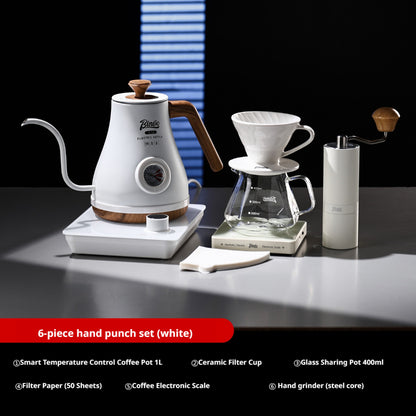 BINCOO Pour Over Coffee Kettle Set Smart Temperature Control Gooseneck Kettle Home Stainless Steel Coffee Pot with Coffee Grinder Set