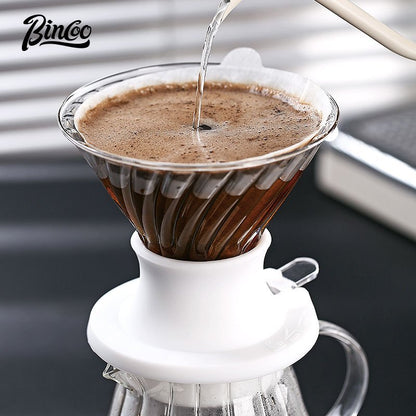 BINCOO Hand Drip Coffee Set with Coffee Grinder Glass Sharing Pot V60 Dripper Drip Coffee Brewing Kit for Household Office