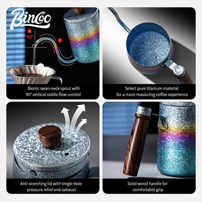 BINCOO Colorful Pure Titanium Gooseneck Pour Over Pot Small Home Coffee Brewing Tool 350ML/600ML