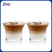 Bincoo Glass Iced Coffee Cups Set - 7oz Reusable Ribbed Glass Tumblers,Vintage Glassware for Wine, Juice, Cocktails, Water, Iced Coffee, Whiskey, Set of 2