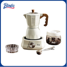 BINCOO Dual-valve Moka Pot with Electric Stove Coffee Maker Home Small Hand Grinder Espresso Machine Set for Outdoor Travel 2Cups/4Cups