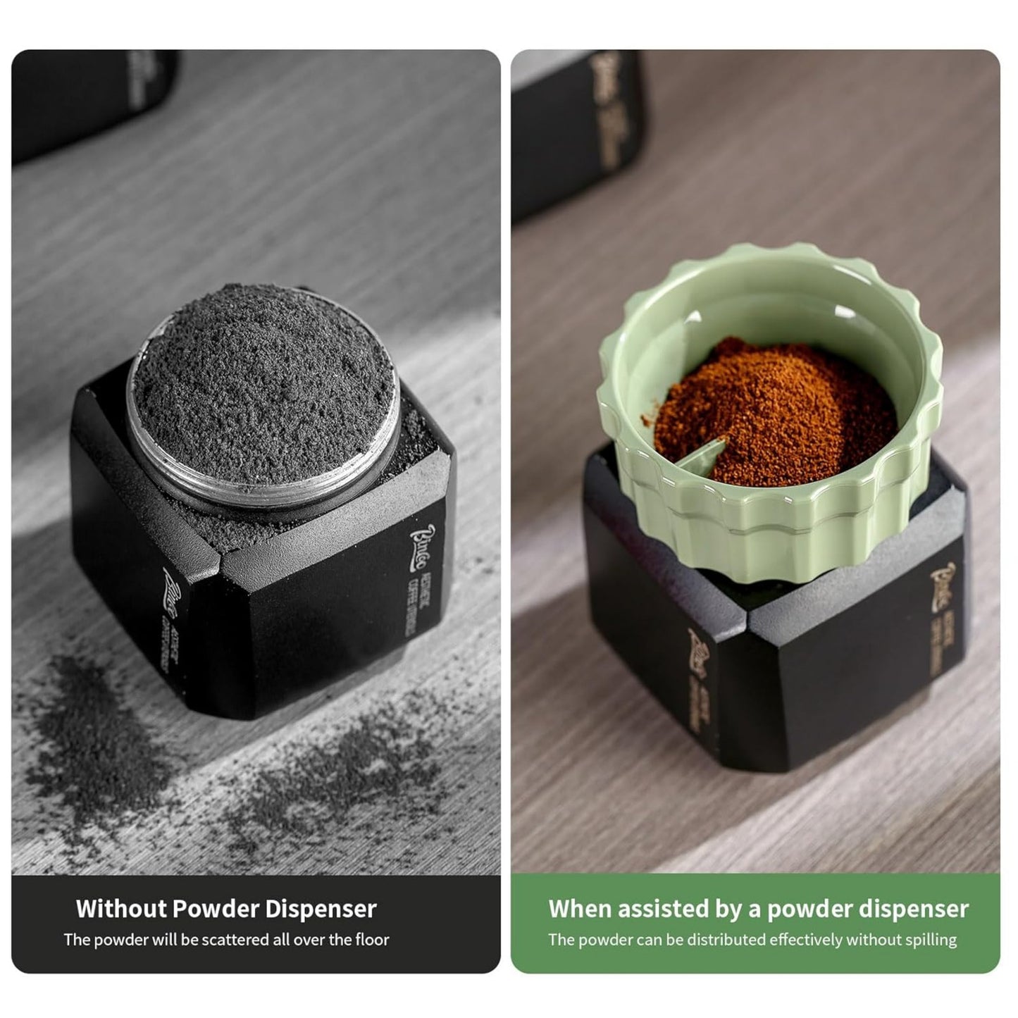 Bincoo GYKF1942 Coffee Maker Dosing Funnel 54mm for Moka Pot-Coffee Powder Filler Funnel,Anti-Flying Powder Distribution Tool for 2-3 Espresso Cup Moka Pot (Green-S 54mm)