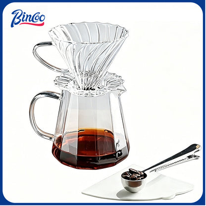 BINCOO Hand-Drip Coffee Filter Set V60 Filter High-Borosilicate Glass Heat-Resistant Coffee Server Set with Digital Scale
