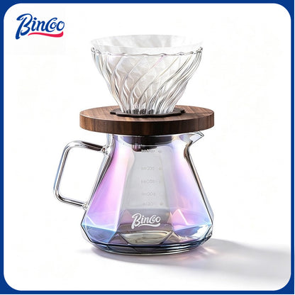 BINCOO Pour‑Over Coffee Set Glass Server with Wooden Holder & Glass Dripper Coffee Brewing Kit 400ML/600ML
