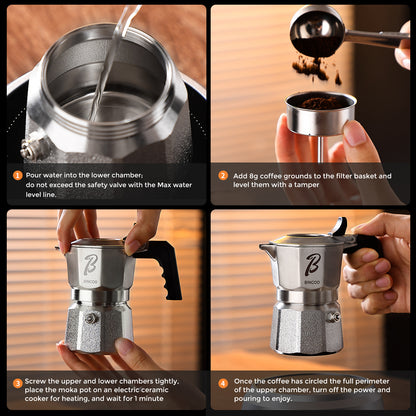 Bincoo GYKF2332 Italian Moka Pot 1 Cup - Stovetop Espresso Maker for Rich Coffee,316 Stainless Steel - Three-Valve Pressure Boosting Design