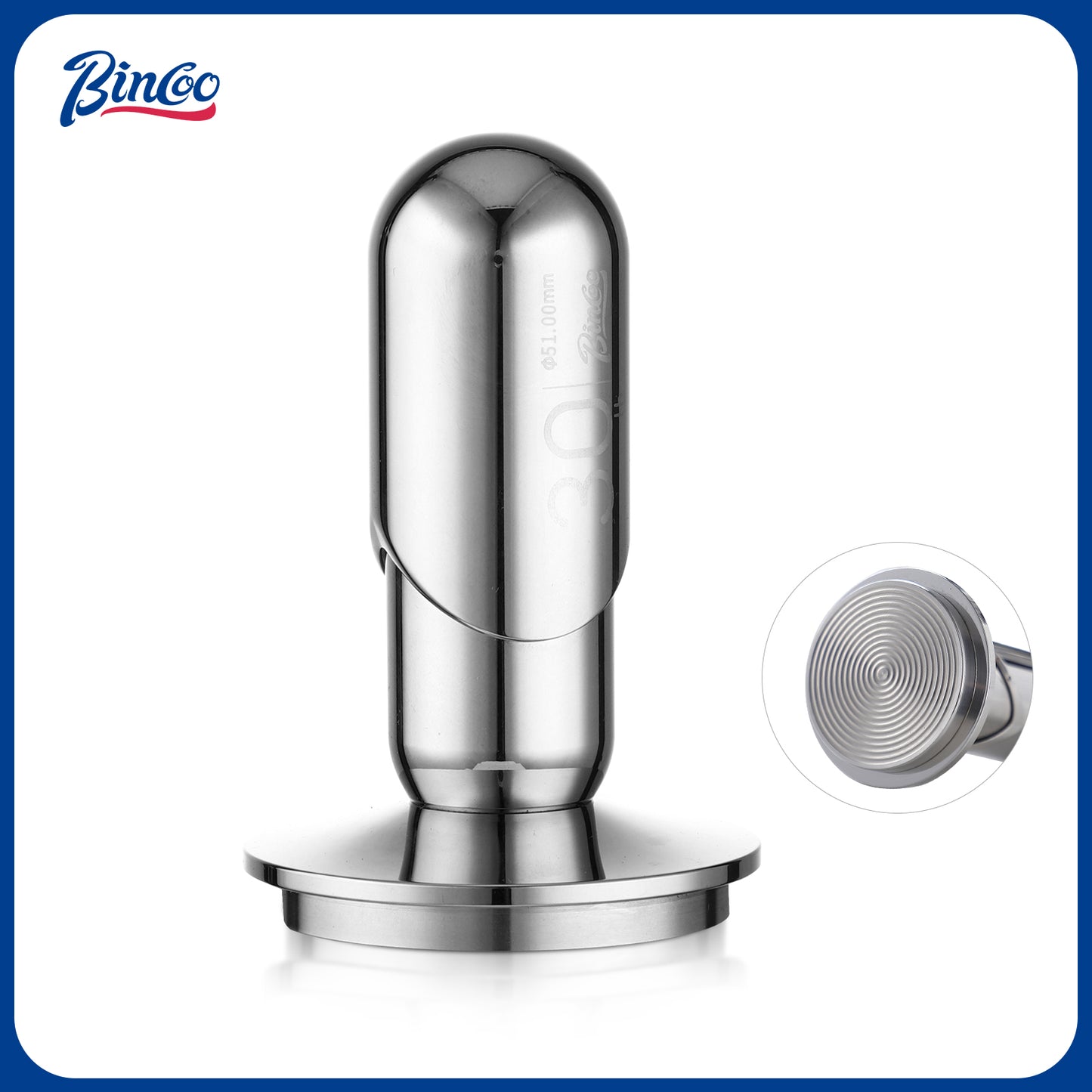 Bincoo 51mm Calibrated Espresso Tamper, 30lb Consistent Pressure Coffee Tamper, Calibrated Tamper for Espresso Machine, Spring Loaded Tamper with Stainless Steel Thread Base (Silver, 51mm)