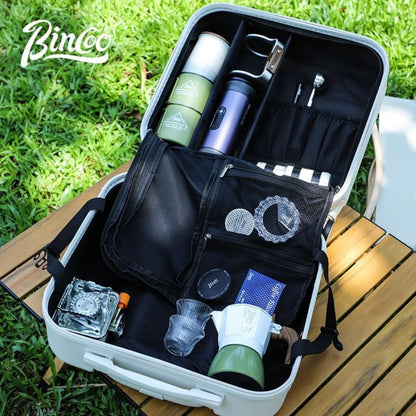 Bincoo 16 Inch Large Coffee Maker Travel Case with Wheels for Barista Espresso Machine,Espresso Machine Travel Case Storage Box Waterproof and Shockproof,Suit for Traveling,Camping Outdoor (White)