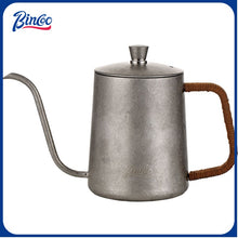 Bincoo Outdoor Pour Over Coffee Kettle - Retro Stainless Steel Gooseneck Spout Coffee Pot with Hemp Rope Handle, Aesthetic Hand Drip Pot for Camping & Home Brewing