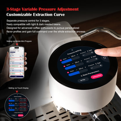 Bincoo Espresso Machine with Touch Screen | 15‑Bar Extraction, Milk Steam Wand, Compact Semi‑Automatic Coffee Maker for Home Barista