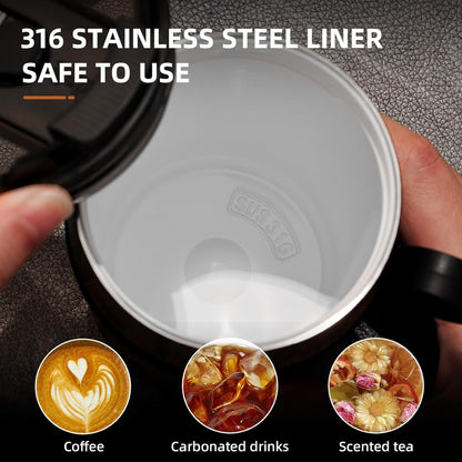 Bincoo 11oz Travel Coffee Mug Tumbler with Flip Lid-316 Stainless Steel Vacuum Coffee Cup with Ceramic Liner for Hot and Cold,Portable Insulation Mug with Rope for Ootdoor Home