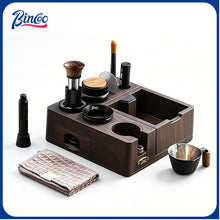 BINCOO Wooden Coffee Tamper Base with Knock Box Espresso Distribution & Tamper Kit Coffee Portafilter Tool Organizer Set 51MM/58MM