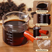 Bincoo GYKF0141 100ML Espresso Shot Glass with Wood Handle - Double Spout Measuring Cup for Perfect Latte Art, Dishwasher Safe, Easy-Pour Design (OZ/ML Markings)