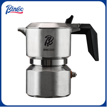 Bincoo Italian Moka Pot - Stovetop Espresso Maker for Rich Coffee,316 Stainless Steel - Three-Valve Pressure Boosting Design (Silver 02)