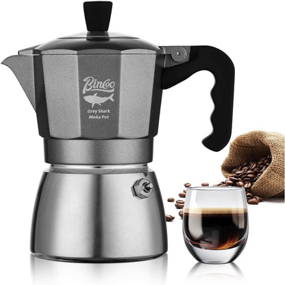 Bincoo Stovetop Espresso Maker Moka Pot Espresso, Aluminum Moka Pot Coffee Percolator for Rich,Portable Italian Style Coffee Makes 120ML（4.06oz，2Cups）,Easy to Operate Suit for any Occasion