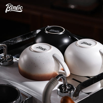 BINCOO Ceramic Cup Coffee Mug Professional Latte Art Cup Embossed Mug Tasting Cup with Milk Frother