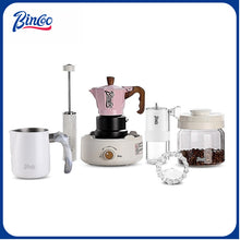 BINCOO Three-Valve Moka Pot with Electric Ceramic Stove Heating Home Espresso Coffee Maker with Grinder Set Ideal for Office, Outdoor, and Travel Use 2Cups/1Cup