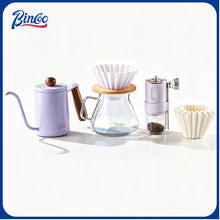 BINCOO Glass Server & Ceramic Dripper with Wooden Holder Pour‑Over Coffee Set with Manual Coffee Grinder