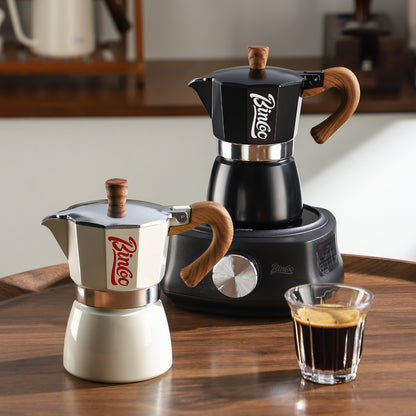 Bincoo Espresso Maker Stovetop, Moka Pot 6 Cups, Espresso Pot Classic Italian Coffee Maker,Single Safety Valve (White, 6 Cup)