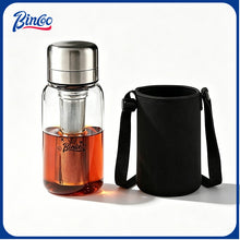 BINCOO Heat-resistant Glass Cold Brew Cup with Stainless Steel Filter Coffee Grinder & Airtight Canister Set Ideal for Office & Outdoor Use