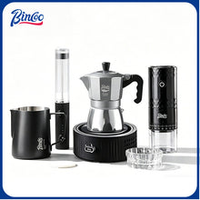 BINCOO Gray Double-Valve Moka Pot with Electric Stove Set Home Coffee Maker with Grinder Italian-Style Outdoor Coffee Set 2