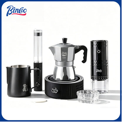 BINCOO Gray Double-Valve Moka Pot with Electric Stove Set Home Coffee Maker with Grinder Italian-Style Outdoor Coffee Set 2