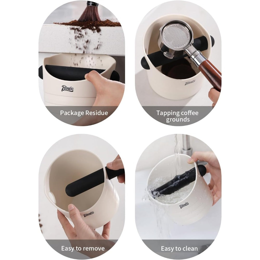 Bincoo Small Coffee Knock Box 4.5 Inch - Espresso Accessories for Coffee Grounds Container - Multifunctional, Suitable for Home & Bar.(White)