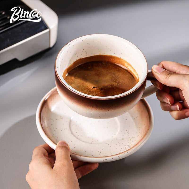 BINCOO Ceramic Cup Coffee Mug Professional Latte Art Cup Embossed Mug Tasting Cup with Milk Frother