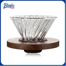 BINCOO Glass Coffee Dripper with Wood Stand,V60 Pour Over Coffee Filter Set for Household and Office