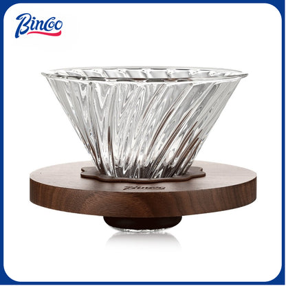 BINCOO Glass Coffee Dripper with Wood Stand,V60 Pour Over Coffee Filter Set for Household and Office