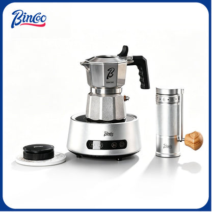 Bincoo Nebula 316 Stainless Steel Moka Pot Coffee Set, 2 Cup Stovetop Espresso Maker with Manual Coffee Grinder