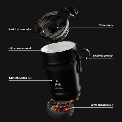 Bincoo 11oz Travel Coffee Mug Tumbler with Flip Lid-316 Stainless Steel Vacuum Coffee Cup with Ceramic Liner for Hot and Cold,Portable Insulation Mug with Rope for Ootdoor Home