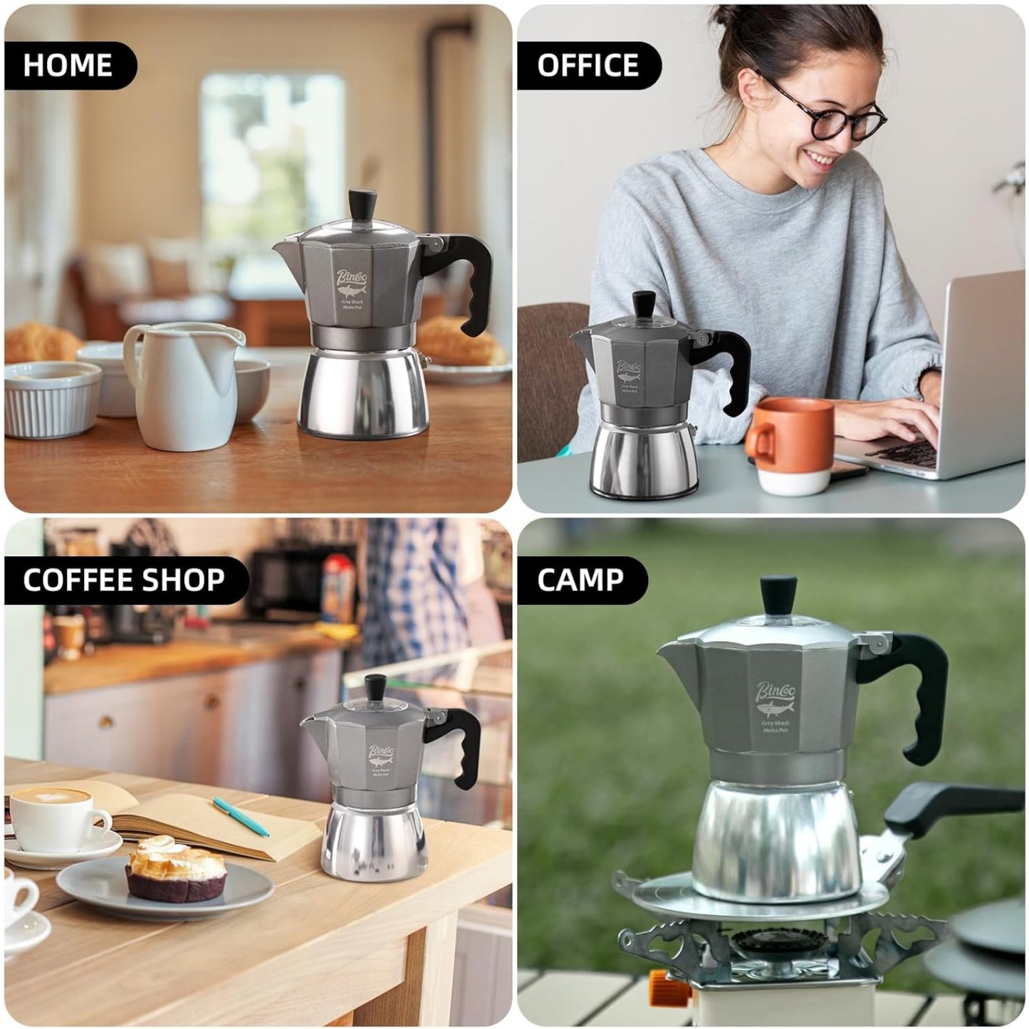 Bincoo Stovetop Espresso Maker Moka Pot Espresso, Aluminum Moka Pot Coffee Percolator for Rich,Portable Italian Style Coffee Makes 120ML（4.06oz，2Cups）,Easy to Operate Suit for any Occasion