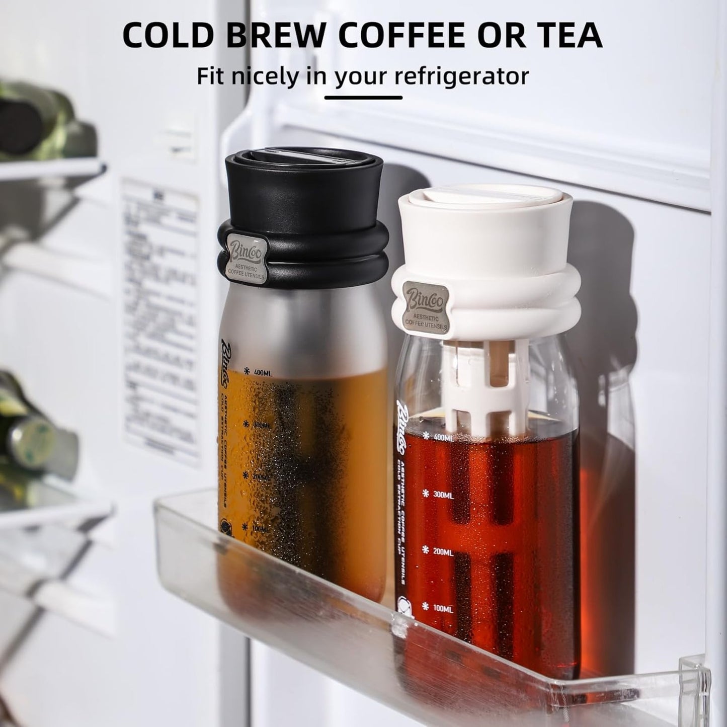 Bincoo GYKF2013 Borosilicate Glass Cold Brew Coffee Maker-600ml,Leak-Proof,Cold Brew Bottle with Fine Mesh Filter & Silicone Funnel,Multi-Functional for Coffee & Fruit Tea (Black)