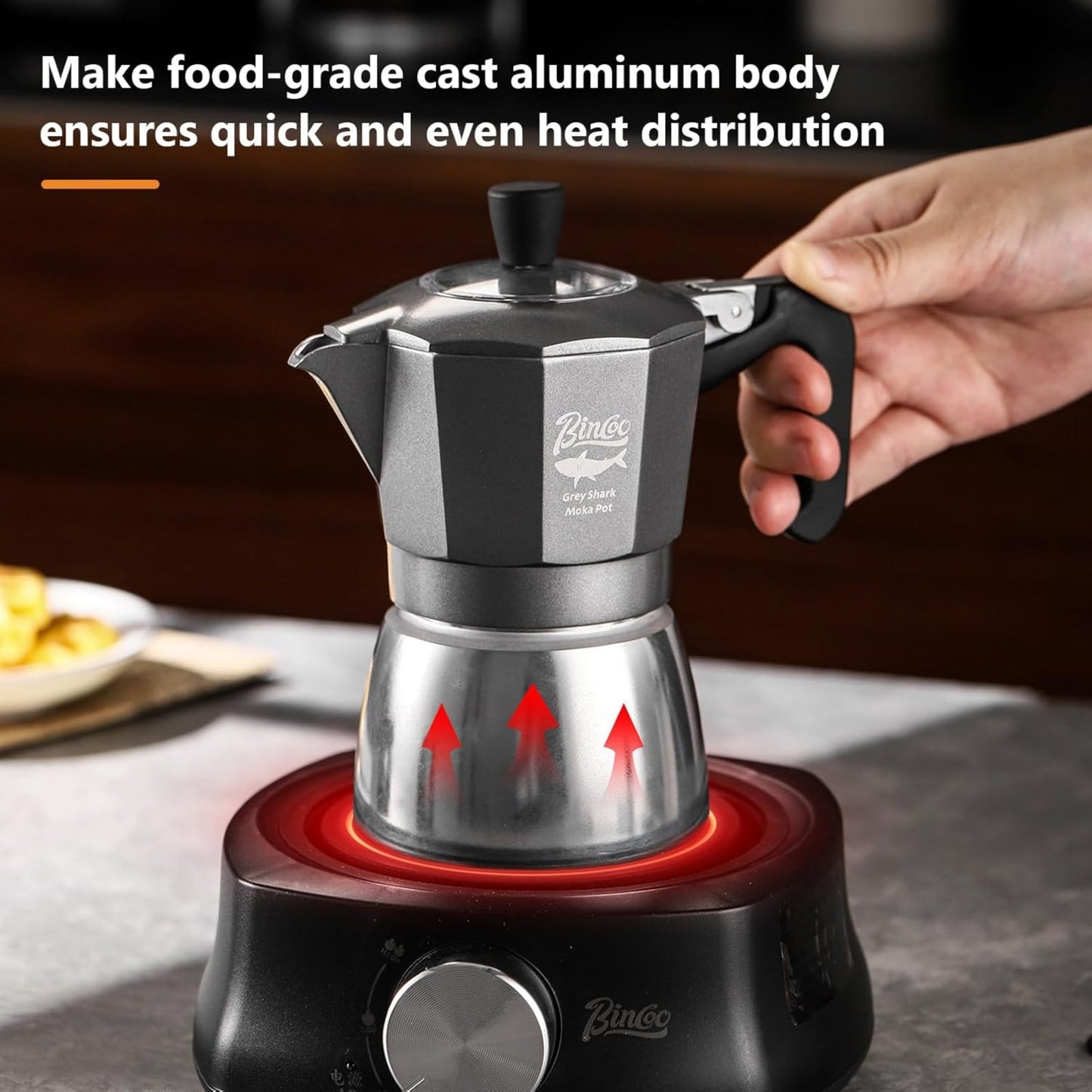 Bincoo Stovetop Espresso Maker Moka Pot Espresso, Aluminum Moka Pot Coffee Percolator for Rich,Portable Italian Style Coffee Makes 120ML（4.06oz，2Cups）,Easy to Operate Suit for any Occasion