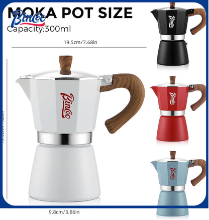 Bincoo Espresso Maker Stovetop, Moka Pot 6 Cups, Espresso Pot Classic Italian Coffee Maker,Single Safety Valve (White, 6 Cup)