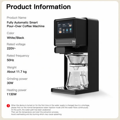 Bincoo Automatic Pour Over Coffee Machine for Home and Office,Touch Screen Control, Customizable Brewing Stages, Professional Barista-Quality Coffee Maker