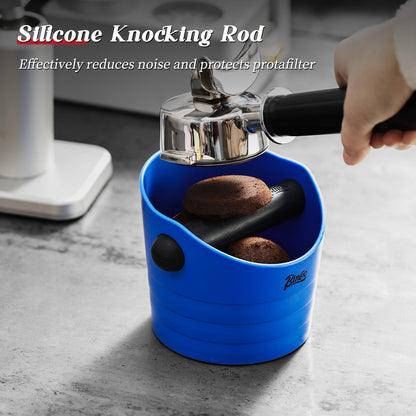 Bincoo Small Espresso Knock Box, 0.5L Coffee Ground Knock Box,Blue Espresso Puck Knock Box with Removable Knock Bar and Non-Slip Base