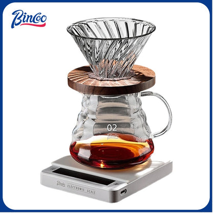 BINCOO Hand Brewed Coffee Set Glass Sharing Pot V60 Filter Cup Manual Coffee Grinder Complete Set Extraction Brewing Utensils 400ML/600ML