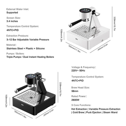 Bincoo Espresso Machine with Touch Screen | 15‑Bar Extraction, Milk Steam Wand, Compact Semi‑Automatic Coffee Maker for Home Barista