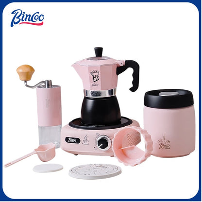 BINCOO Double Valve Coffee Moka Pot Italian Small Home Brewing Coffee Pot Manual Bean Grinder Set for Outdoor Travel Best Gift Couple Gift 2Cups