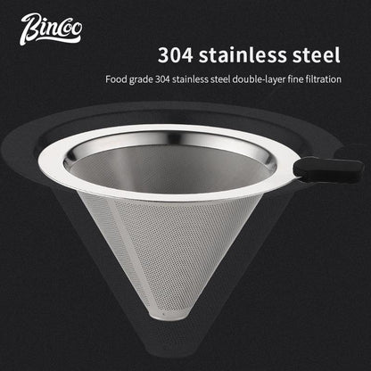 Bincoo Pour Over Coffee Filter Thickened Stainless Steel 300/800 mesh Filter Funnel