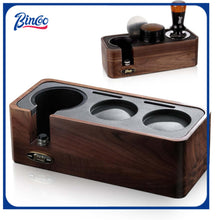 Bincoo GYKF1821 Walnut Wood Espresso Tamper Station 51-58mm-Espresso Organizer for Tamper,Distributor,Portafilter,Puck Screen,Coffee Station Holder for Coffee Bar,with Adjustable Height & Non-Slip Design