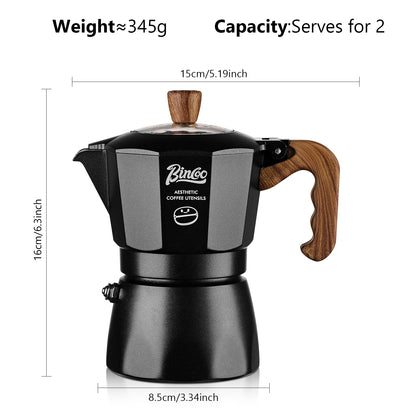 Bincoo Stovetop Espresso Maker - Italian Coffee Maker for Gas & Electric Stove,Small Moka Pot for Italian and Cuban Café Brewing,2 Espresso Cups, Portable