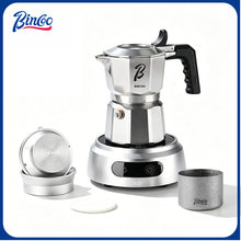 BINCOO 3-Valve Stainless Steel Moka Pot Set with Pure Titanium Stove Accessories & Coffee Grinder Home Coffee Maker Kit for 2 Cups